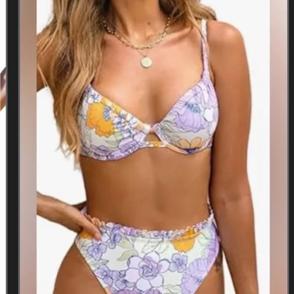 Floral Bikini Set in Purple and Yellow